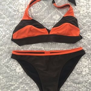 Brown and Orange Hi-cut Bikini